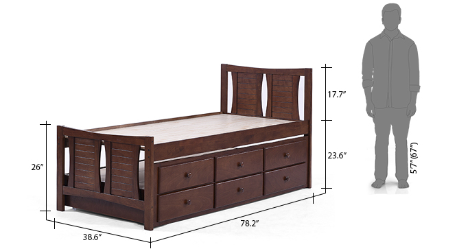 Francis Single Bed With Trundle and Storage (Mahogany)